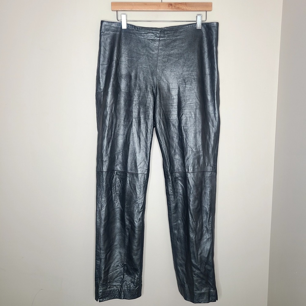 Vtg Ralph Lauren Collection‎ Purple Label Gray Metallic Leather Pants 12 Flat
